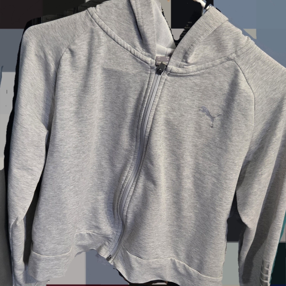 Puma Gray Heathered Zip-Up Hoodie Sweatshirt